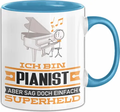Produktbild von Pianist Geschenk Tasse Ich Bin Pianist Aber Sag Doch Einfach Superheld Lustige Geschenkdiee für Pianist Kaffee-Becher (Blau)