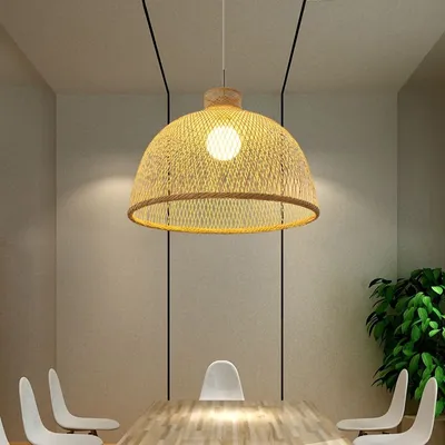 Image de Fine Asianliving Lampe à suspendre en bambou Lampe à suspendre faite à la main - Payton D40xH29cm Lampe à suspendre éclairage Bambou Abat-jour Tressé Lampe Animation Rotan