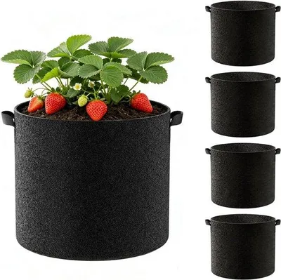 Imagen del producto de Juego de 4 bolsas de 19 litros, fabricadas con material no tejido y con asas, reutilizables para plantar en el jardín, aptas para patatas, fresas, tomates y flores.