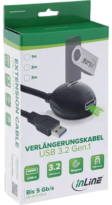 Produktbild von InLine USB 3.2 Gen.1 Verl., USB A Stecker / Buchse, schwarz, mit Standfuß, 2m, 2 m, USB A, 2 x USB A, USB 3.2 Gen 1 (3.1 Gen 1), Stecker/Buchse, Schwarz