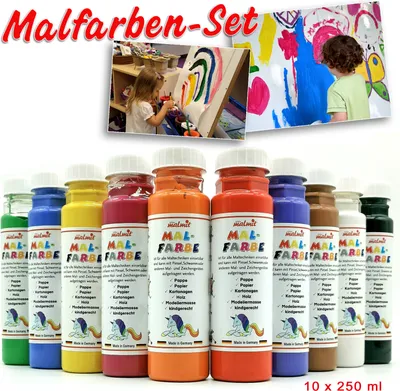 Produktbild von 10er Set je 250ml Malfarbe Temperafarbe Schulfarbe