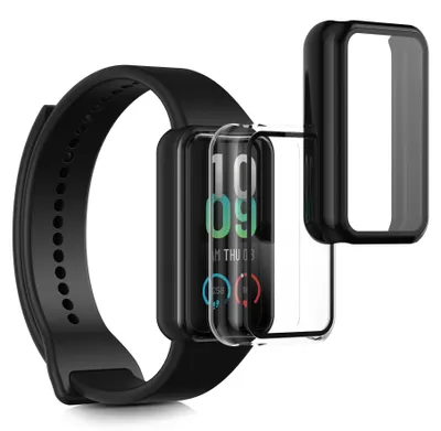 Produktbild von kwmobile 2x Glas Hülle für Huami Amazfit Band 7 Schutzhülle - Fullbody Fitnesstracker Case Set aus Glas - Schwarz Transparent