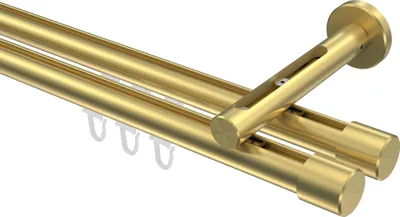 Produktbild von Interdeco Innenlaufstange / Gardinenstange mit Innenlauf Messing-Optik, Typ Siteno Santo (Kappe), 20 mm Ø 2-läufig, 120 cm
