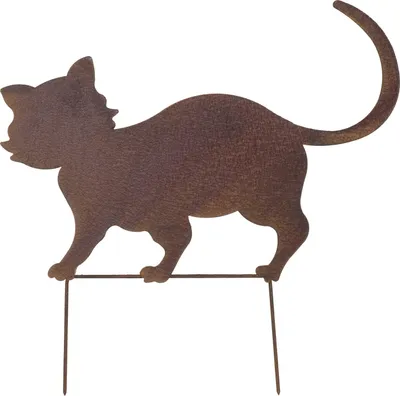 Zdjęcie produktu dla Metalowa wtyczka ogrodowa kot o wyglądzie stali nierdzewnej - 42 x 41,5 cm - rdzawa figura kota dekoracja do ogrodu trawnik taras - odporna na warunki atmosferyczne sylwetka wykonana z zardzewiałej stali