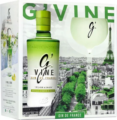 Produktbild von G'Vine Gin de France + gebrandetem Coupette Glas Geschenkpackung | 40 % vol | 0,7 l