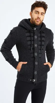 Produktbild von Leif Nelson Kapuze Herren Strickjacke Kapuze LN-5605, Anthrazit Schwarz / XXL