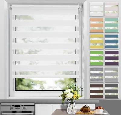 Produktbild von Allesin Doppelrollo Klemmfix ohne Bohren & mit Bohren Rollos für Fenster und Tür Weiß 65x120 cm Duo Rollo Klemmrollo Sichtschutz