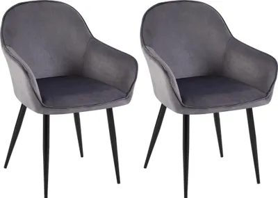 Produktbild von 2er Set Esszimmerstuhl GENIM - Samt Dunkelgrau 60x60x84 cm | Essstühle Esszimmerstühle Küchenstühle Wohnzimmerstühle