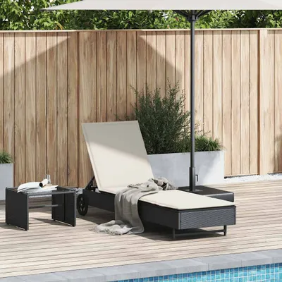 Produktbild von Sonnenliege, Gartenliege, Wellnessliege, mit Rollen und Auflage, Schwarz Poly Rattan - Liegestuhl CC25632