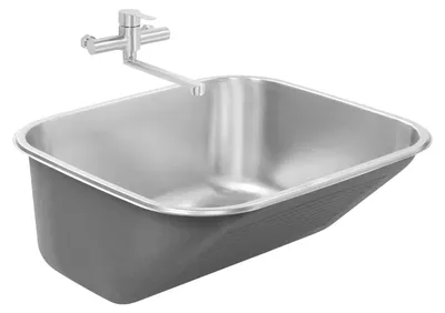 Produktbild von Edelstahl Spülbecken - Waschbecken für Hauswirtschaft und Garten - Einzelbecken - Mit Wasserhahn - Aufsatzmontage - 50x45x20 cm - Ca. 30 l - Silber