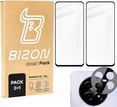 Produktbild von Bizon Edge 2x gehärtetes Bildschirmglas mit Rahmen + Kameraglas für Realme 12/12x