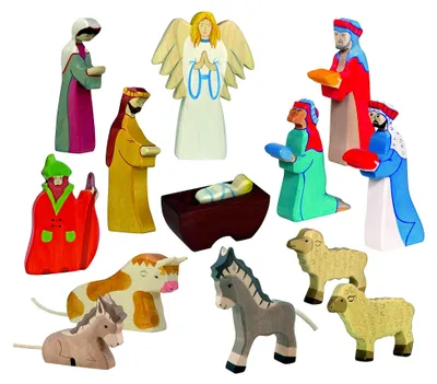 Produktbild von Krippenfiguren - Großes Set mit 13 Figuren und Tieren