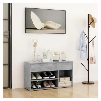Produktbild von Schuhbank Sitzbank Bank Sitztruhe Schuhschrank Schuhablage Schuhregal Schuhaufbewahrung Schuhständer 80x30x45cm Holzwerkstoff Schuhbank Betongrau
