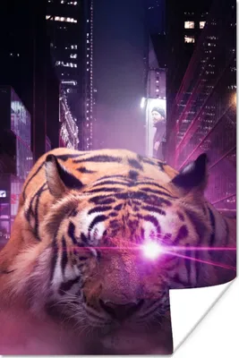 Produktbild von MuchoWow® Poster Tiger - Laser - Lila 80x120 cm - Papierdruck