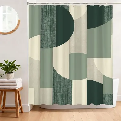 Image de Rideau de douche anti-moisissure, 180 x 180 cm, rideau de douche à motif géométrique, tissu polyester imperméable avec 12 crochets
