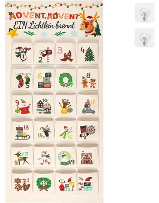 Productafbeelding van Adventskalender met 24 stoffen zakjes, gehaakt, voor wanddecoratie, geschikt voor de adventsperiode