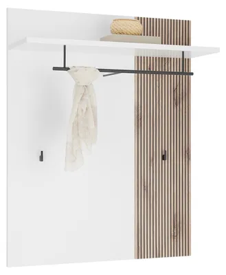 Produktbild von Garderobenpaneel >Menaro< in weiss / Viking Oak Nachbildung - 90x112x29 (BxHxT)
