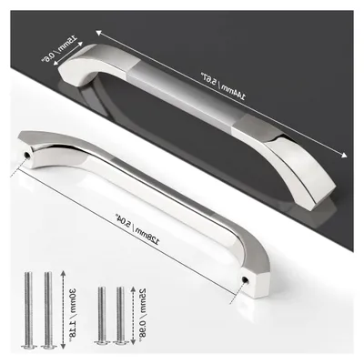Produktbild von 6 Stück Möbelgriffe Silber 128mm Lochabstand, moderne Türgriffe für Küche und Schrank, Zinklegierung Schrank- und Schubladengriffe inklusive Schrauben