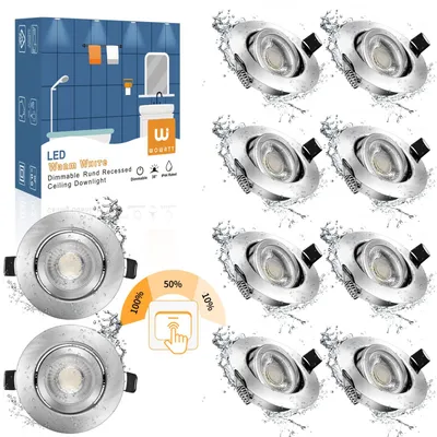 10er LED Einbaustrahler 7W dimmbar warmweiß 2800K IP44 rund 68mm