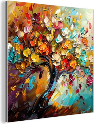 Produktbild von MuchoWow Wanddekoration Metall Metallbild Wandkunst 20x20 cm Baum - Abstrakt - Bunt - Blumen MuchoWow Aluminium Gemälde - Alu Dibond Bilder