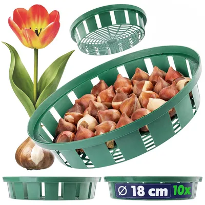 Produktbild von KADAX Pflanzkörbe Ø 18cm für Tulpenzwiebeln, 10 Stück, Pflanzenschalen aus Kunststoff, Wühlmausschutz für Tulpen und andere Zwiebelpflanzen