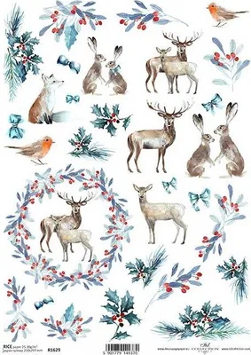 Produktbild von ITD Reispapier Decoupage Bastelpapier Serviettentechnik-R1629 - A4 Wintertiere