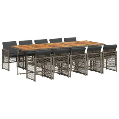 Produktbild von 11-tlg. Garten-Essgruppe mit Kissen Grau Poly Rattan