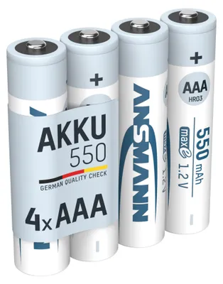 Produktbild von ANSMANN Akku AAA 550mAh Micro NiMH 1,2V – 1000x wiederaufladbar (4 Stück)