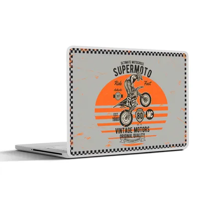 Produktbild von MuchoWow® Laptop Aufkleber Sticker Cover Mancave - Motorrad - Vintage - Orange - Grau 40x30 cm - Laptop Dekoration - Selbstklebend