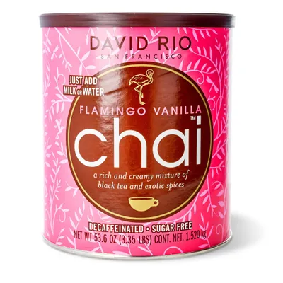 Produktbild von David Rio - Flamingo Vanilla Chai | entkoffeinierter, zuckerfreier Chai Tee mit schwarzem Tee, Vanille, Zimt und Kardamom (enthält jedoch Maltodextrin)| Beutel | Gastronomie | 1520g