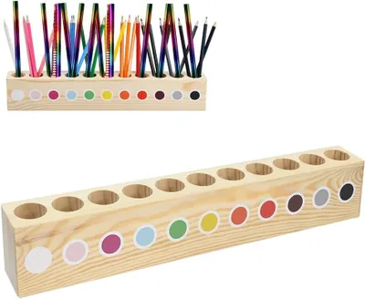 Imagen del producto de Soporte de madera para lápices con 11 compartimentos, de 41x5x7 cm, ideal para lápices de colores y bolígrafos