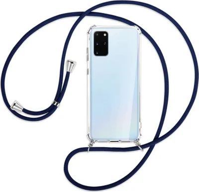 Produktbild von Handykette Backcover-Schutzhülle mit Band (Metall silberfarben) für Samsung Galaxy S20 Plus - dunkelblau