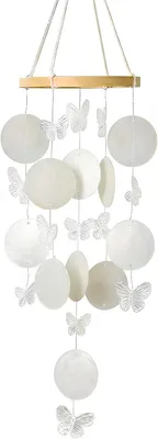 Produktbild von Windspiel Muscheln mit Schmetterlingen, handgefertigt, Boho Stil, für Garten, Balkon, Wohnzimmer