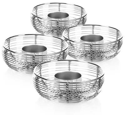 4er-Set Metall-Teelichthalter, silber, dekorativ, Ø 10 cm