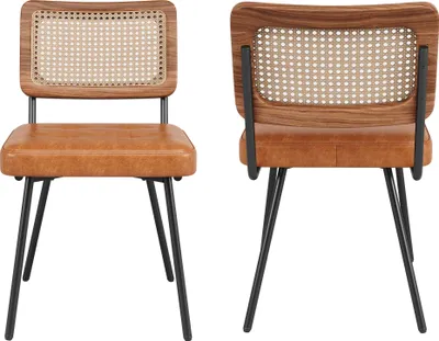 Produktbild von Esszimmerstuhl aus Kunstleder (2 Stück) Rattan-Loungesessel Schminkstuhl Ergonomischer Stuhl Leichter Luxusstuhl Retro-Stuhl