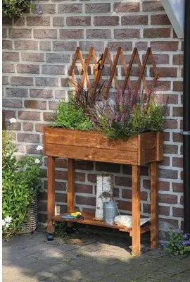 Produktbild von dobar Rollbares Hochbeet mit Rankhilfe, Tischbeet für Terrasse & Balkon, 79 x 28,5 x 130 cm, Fichte, Braun