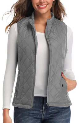 Immagine prodotto di Gilet da donna LONGKING, leggero, con colletto alto, gilet imbottito con zip, senza maniche