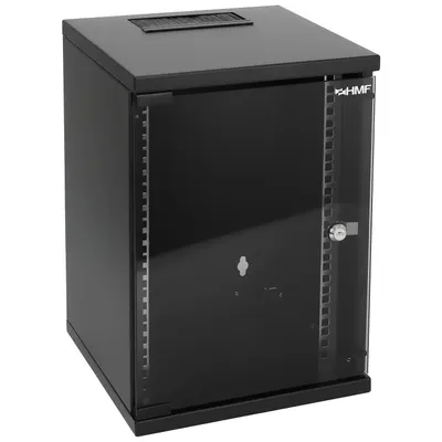 HMF Netzwerkschrank Serverschrank 10 Zoll 9 HE 300 mm Tiefe Voll montiert Glastür Schwarz