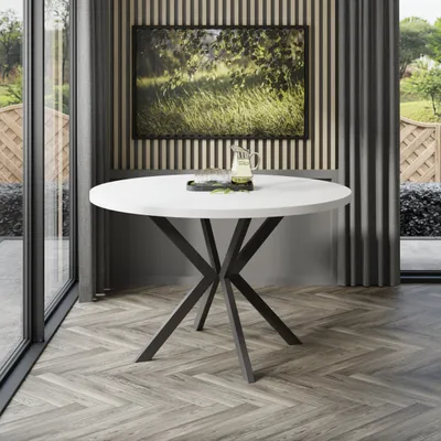 Produktbild von Runder Klapptisch EVERTON 120 cm Beine Schwarz Arktisches Weiß
