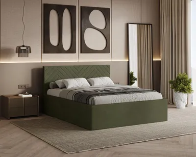 Produktbild von Polsterbett ABETE mit Kopfteil, 180x200 cm, Doppelbett mit Bettkasten und Lattenrost aus Holz, Velourstoff, Farbe: Hellgrün