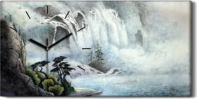 Produktbild von Wandkunst Leinwand Bild Uhr 60x30 Malerei Fluss Wasser Wasserfall Asiatische - schwarze Hände