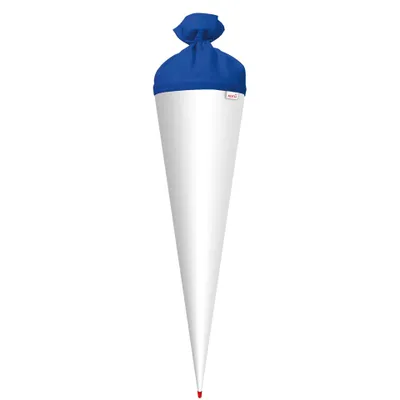 Produktbild von Bastel-Schultüte groß weiß - 70 cm rund - extra stabil durch Rot(h)-Spitze mit blauem Filz-Verschluss