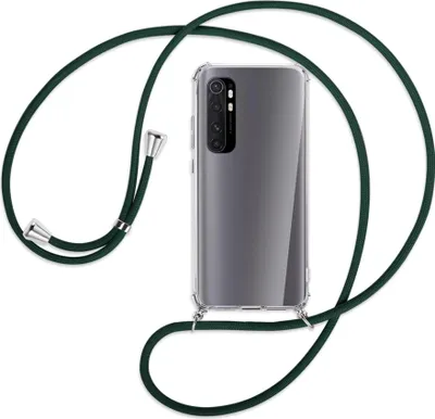 Produktbild von Handykette Backcover-Schutzhülle mit Band (Metall silberfarben) für Xiaomi Mi Note 10 Lite - dunkelgrün