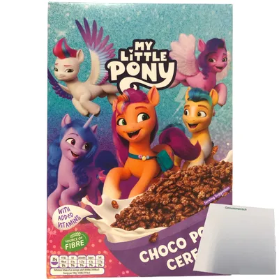 Produktbild von My Little Pony Choco Pops Schokoladen-Frühstückscerealien (375g Packung) + usy Block
