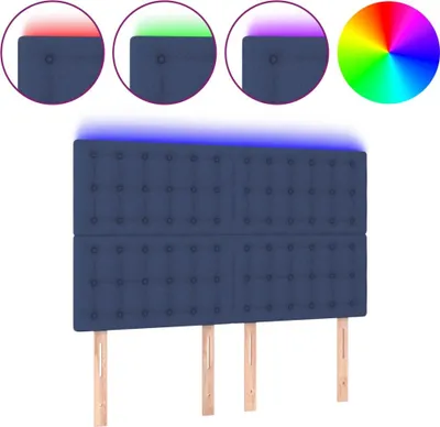 Produktbild von vidaXL LED Kopfteil Blau 144x5x118/128 cm Stoff