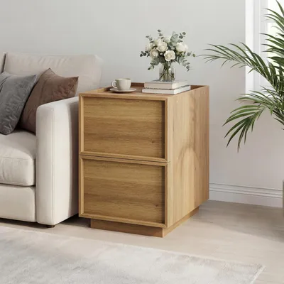 Produktbild von Mittelalterlich-moderner Nachttisch 38x48x50cm Eiche grifflose Schublade für Schlafzimmer