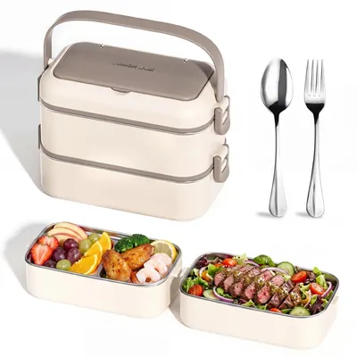 Bento Lunchbox 1000 ml, 3 Fächer, Edelstahl, auslaufsicher, gelb