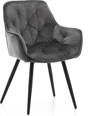 Produktbild von NEW HOME Stuhl SIENA gespolsterter Esszimmerstuhl Wohnzimmerstuhl mit Steppung - grau - moderne Samt Velours Möbel