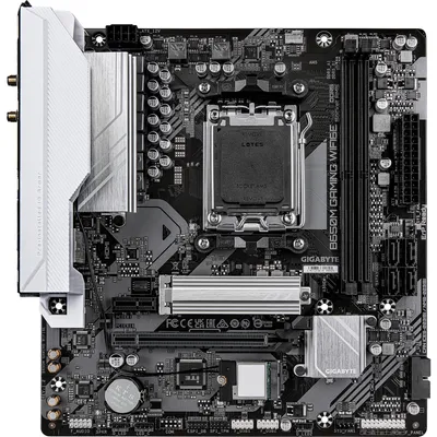 Produktbild von GIGABYTE B650M GAMING WIFI6E Mainboard - AMD Ryzen 9000 Serie CPUs, 5+2+2 Phasen VRM, bis zu 6400 MHz DDR5 (OC), 1xPCIe 4.0 M.2, 2,5 GbE LAN, WIFI 6E, USB 3.2 Gen 1, AMD, Sockel AM5, AMD Ryzen 7000 Series, AMD Ryzen 8000 Series, AMD Ryzen 9000 Series, Sockel AM5, DDR5-SDRAM, 128 GB