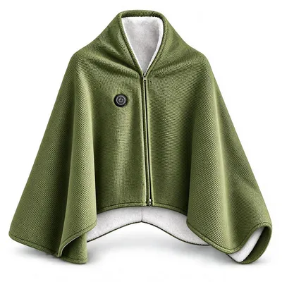 Produktbild von USB-Heizponcho für Damen, 3 Heizstufen, Frontreißverschluss, waschbar, 150 x 80 cm, Grün, mit Geschenkbox